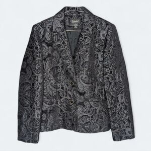 Rafaella Paisley Blazer Textured Silver Black Size 8 Jacquard Textured Work Wear